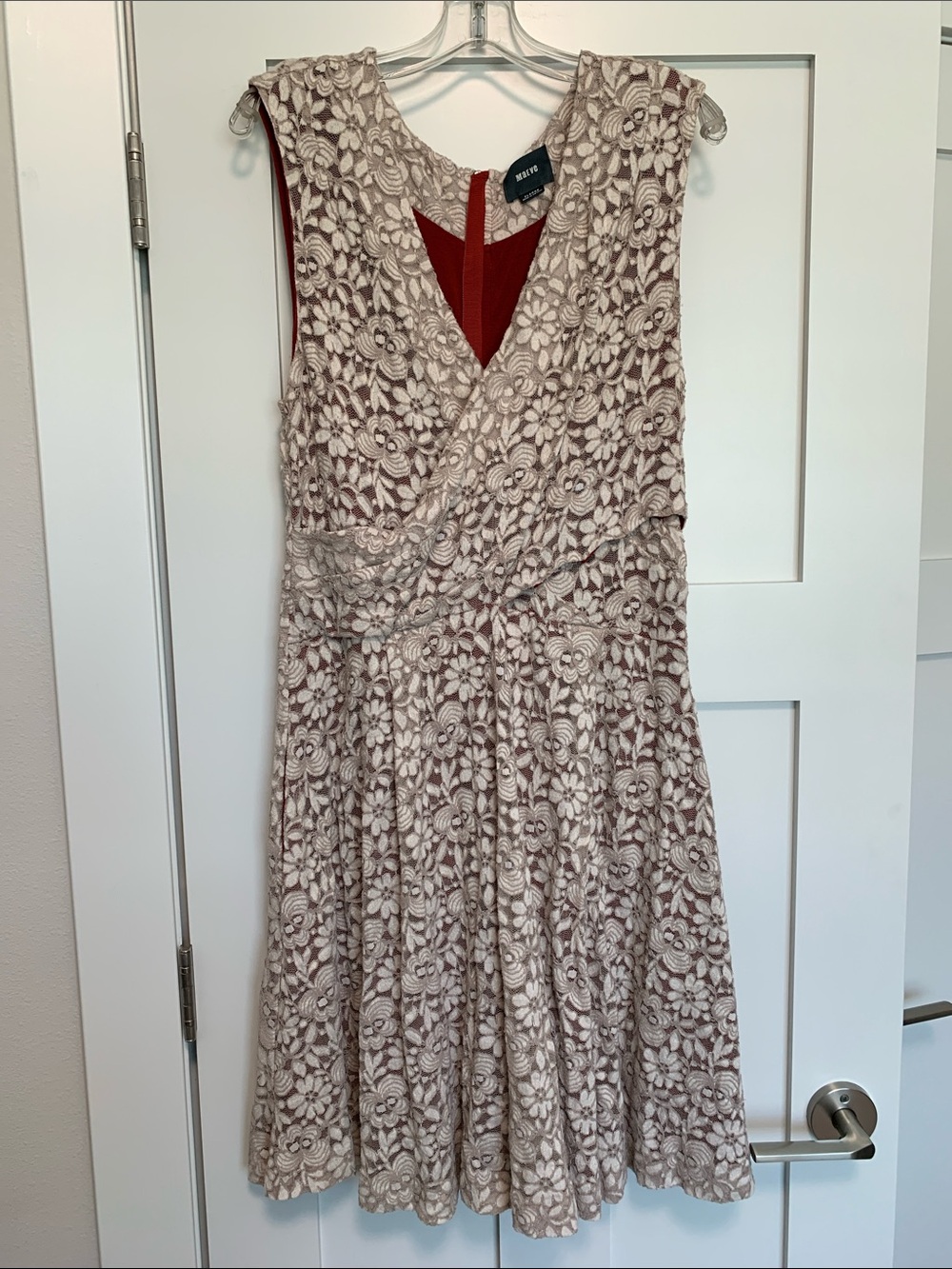 Maeve Cream Floral Lace Midi Dress with Taupe Lining